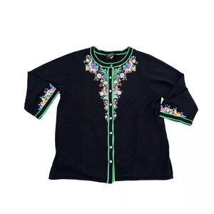 BOB MACKIE Wearable Art Knit Cardigan Sweater Women's LARGE Embroidered …​